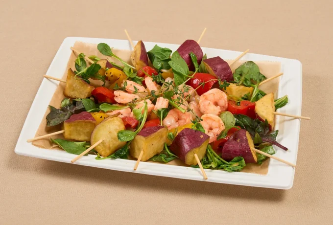 ガーリックシュリンプとグリルベジタブルのピンチョス