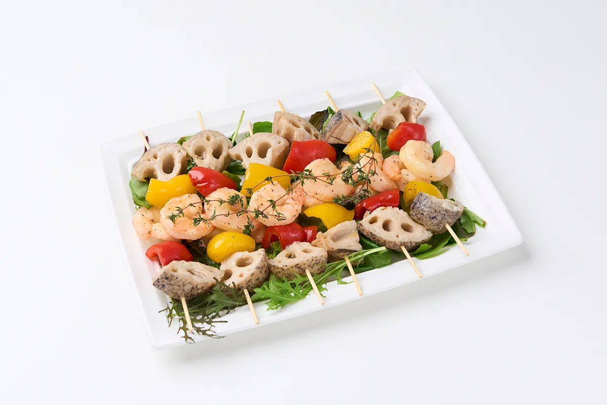 グリルベジタブルのガーリックシュリンプピンチョス